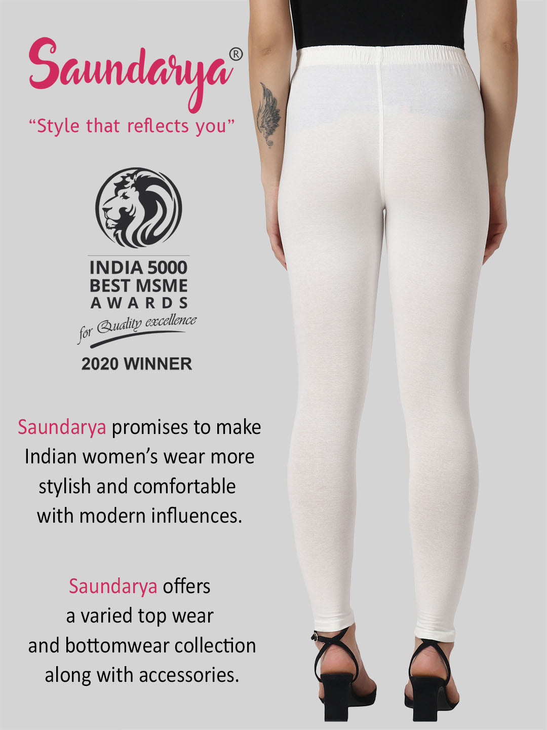 Saundarya Women's Off White Ankle Length Leggings Cotton