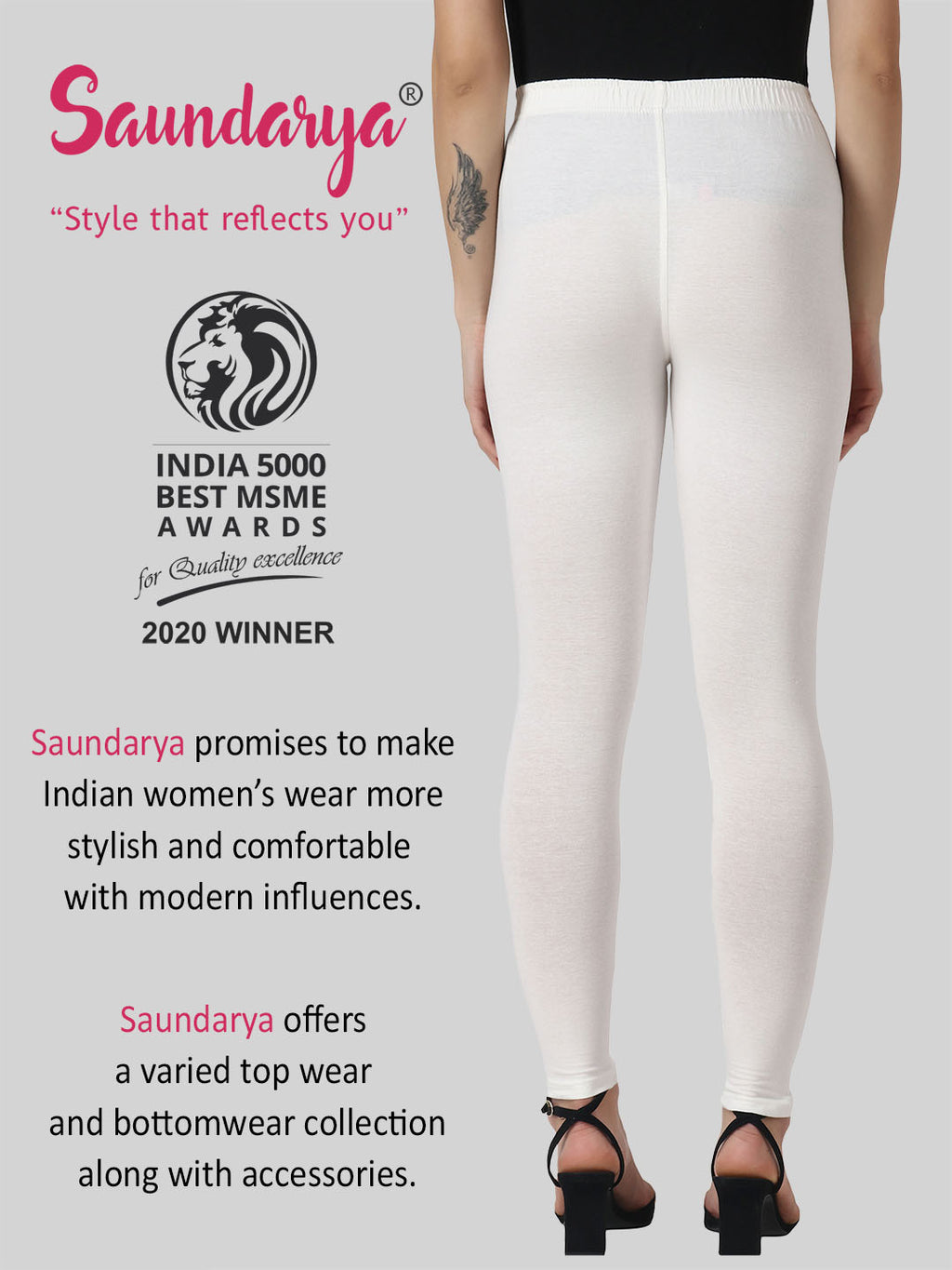 Saundarya Women’s Slim Fit Ankle Length Super Combed Cotton Rich Lycra Fabric Tailored Cut Stretchable Solid Plain Color Leggings; Off White