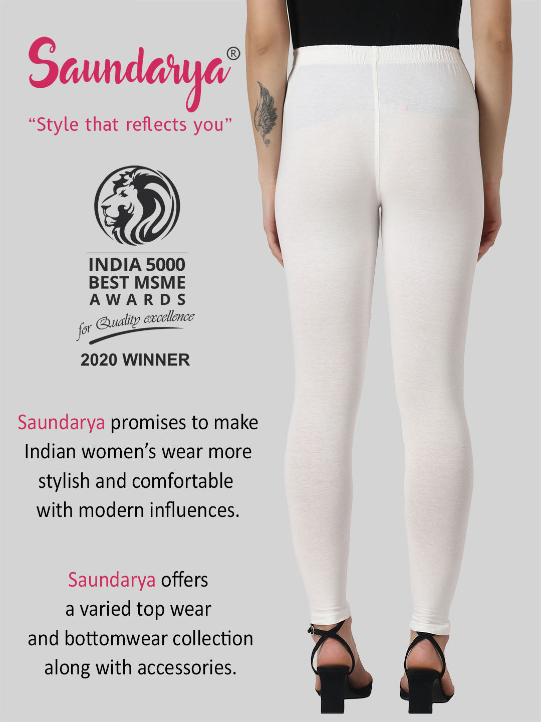 Saundarya Women’s Slim Fit Ankle Length Super Combed Cotton Rich Lycra Fabric Tailored Cut Stretchable Solid Plain Color Leggings; Off White