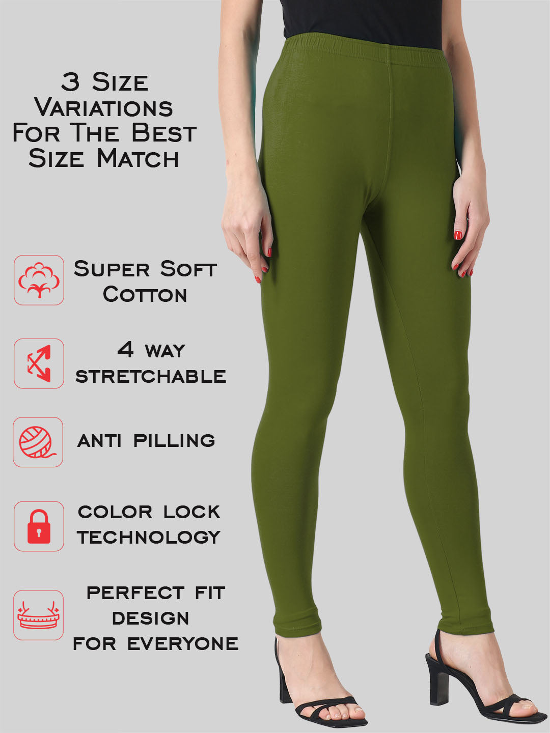 Saundarya Women's Olive Green Ankle Length Leggings Cotton