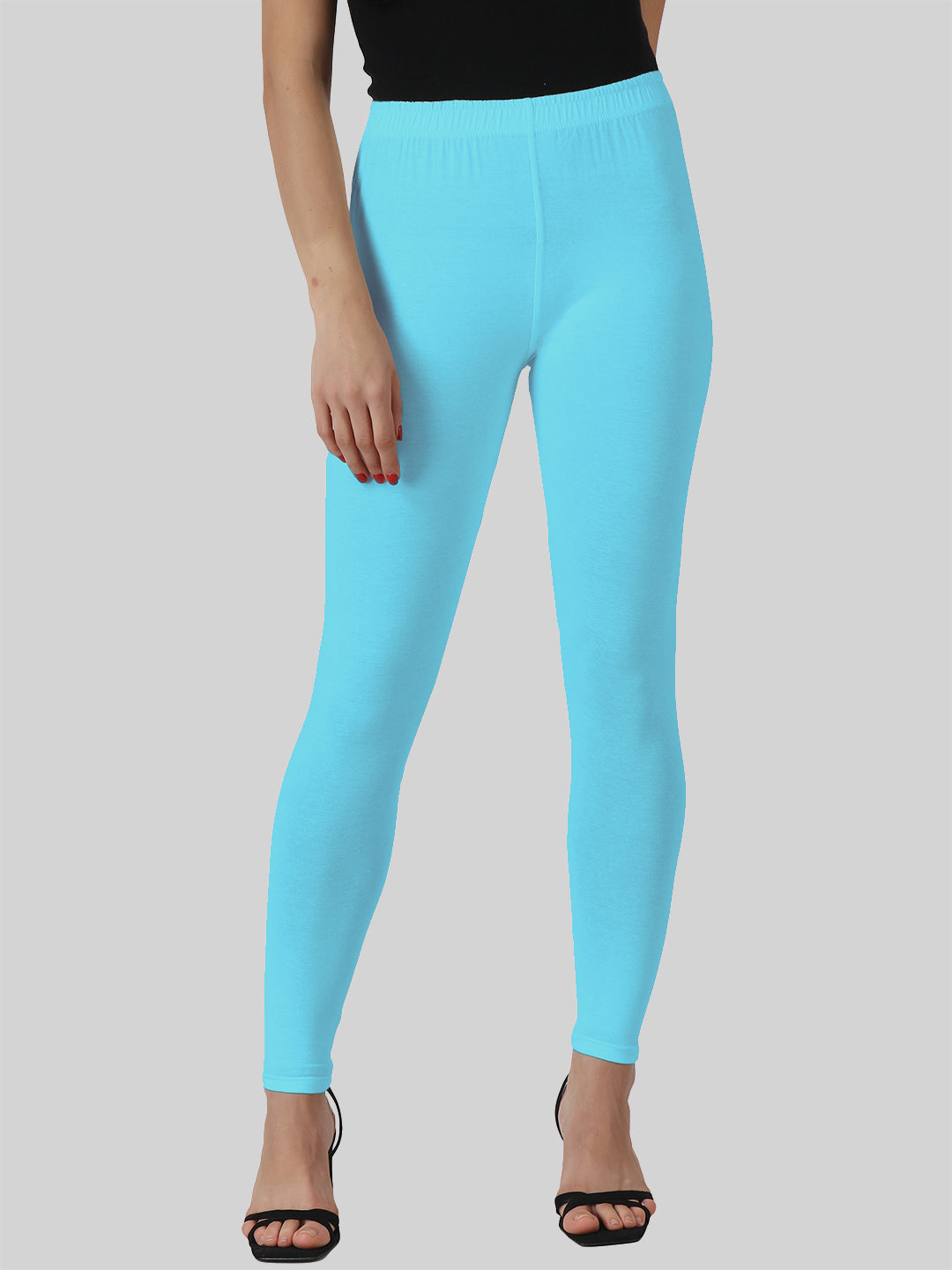 Saundarya Women's Sky Blue Ankle Length Leggings Cotton