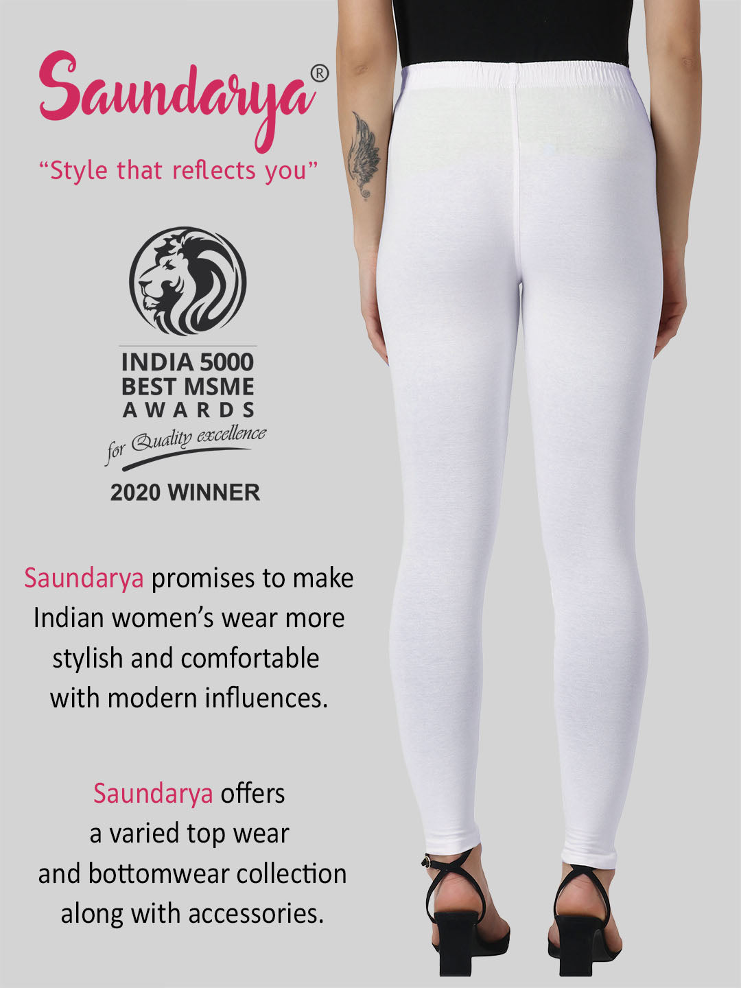 Saundarya Women’s Slim Fit Ankle Length Super Combed Cotton Rich Lycra Fabric Tailored Cut Stretchable Solid Plain Color Leggings; White