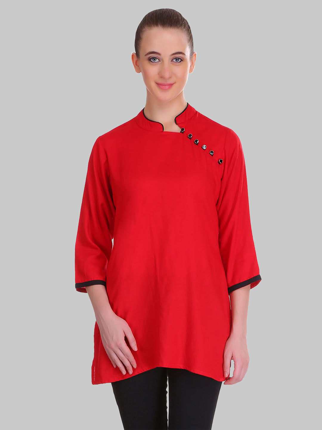 Saundarya Women's Red Band Collar Top