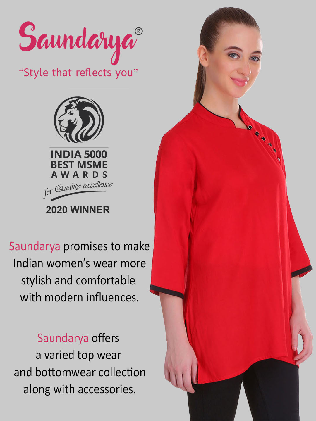 Saundarya Women's Red Band Collar Top