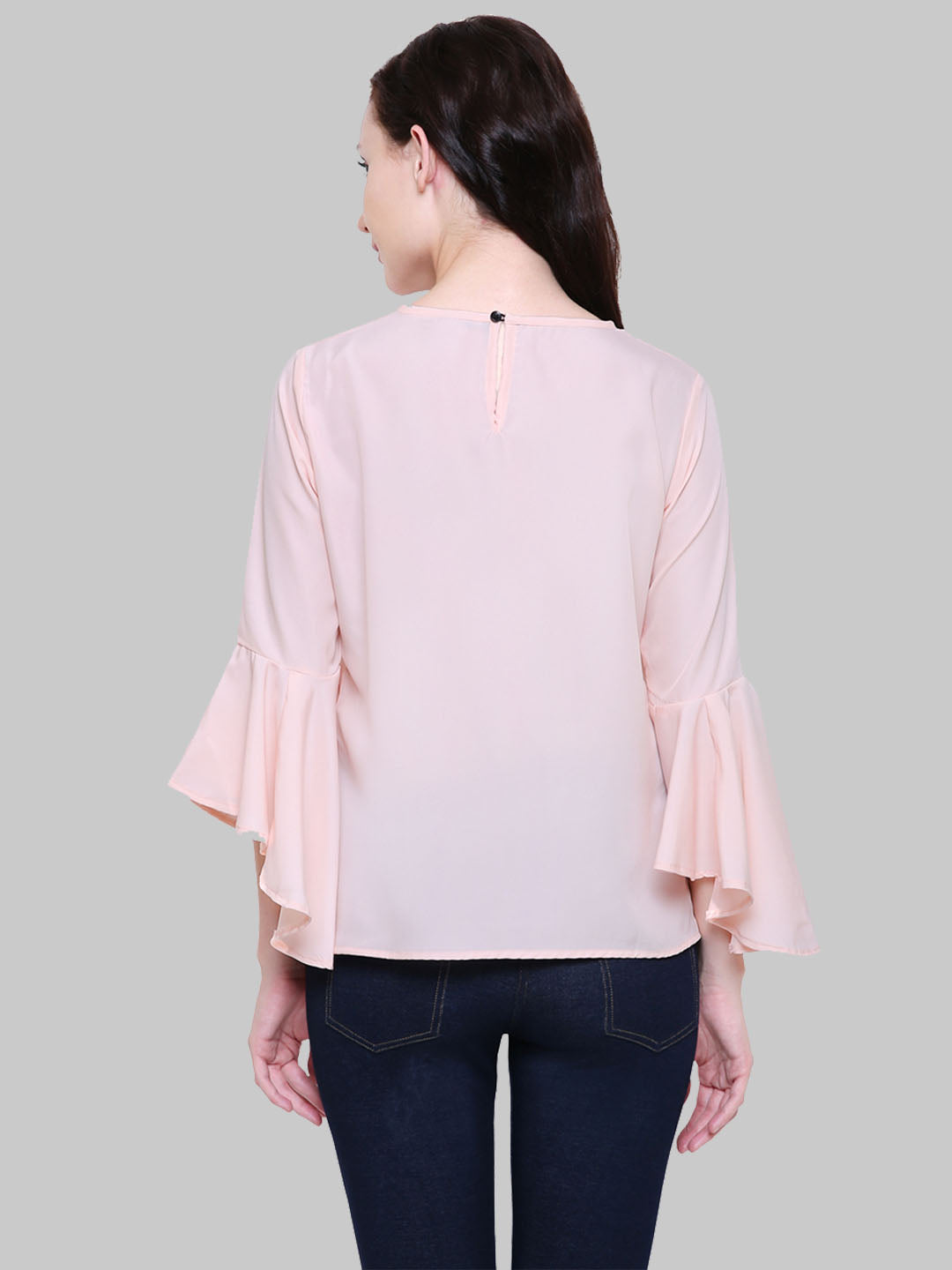 Saundarya Women's Peach American Crepe Bell Sleeve Top