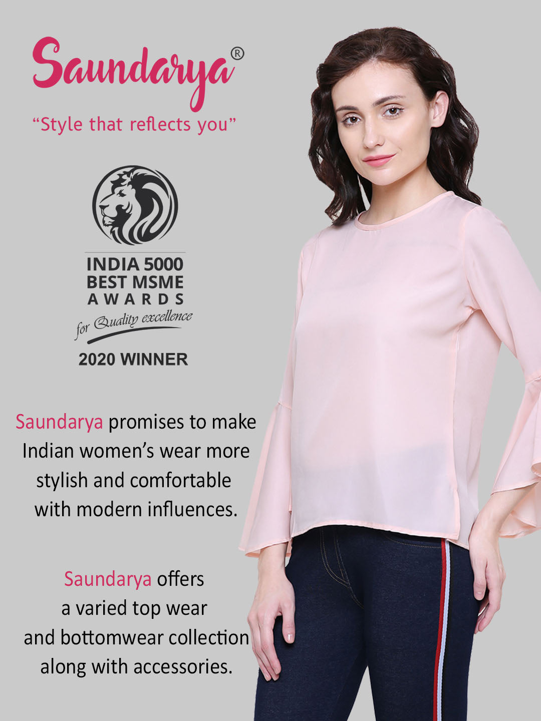 Saundarya Women's Peach American Crepe Bell Sleeve Top