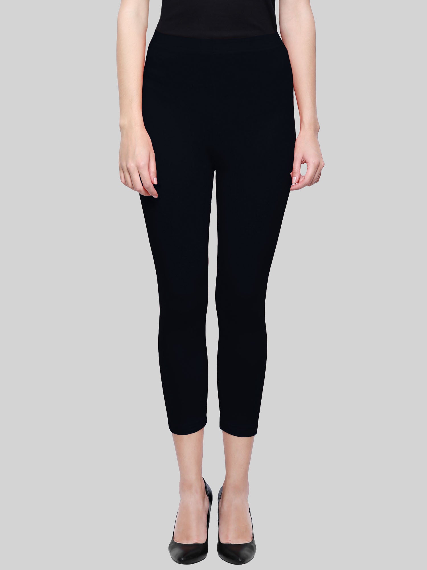 Black Calf Length Leggings Cotton