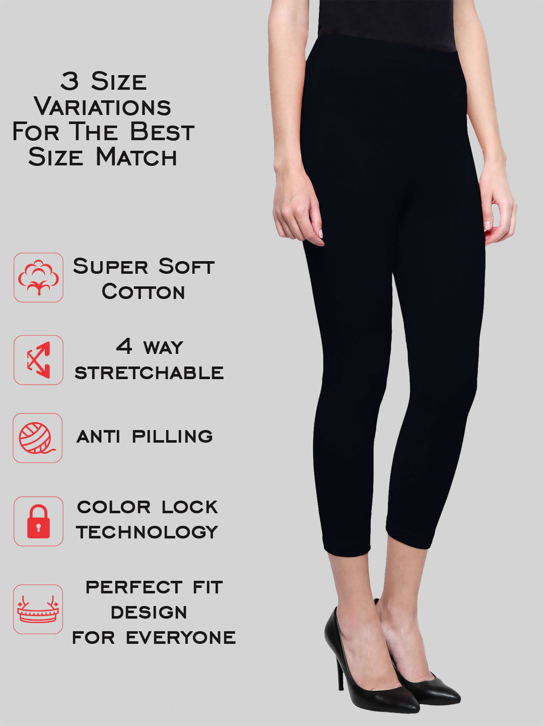 Black Calf Length Leggings Cotton