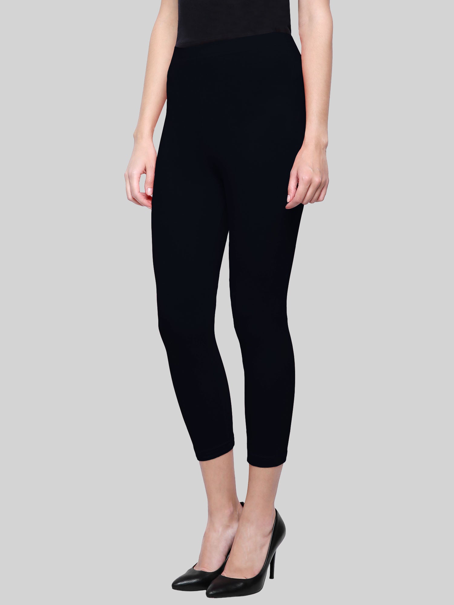 Black Calf Length Leggings Cotton