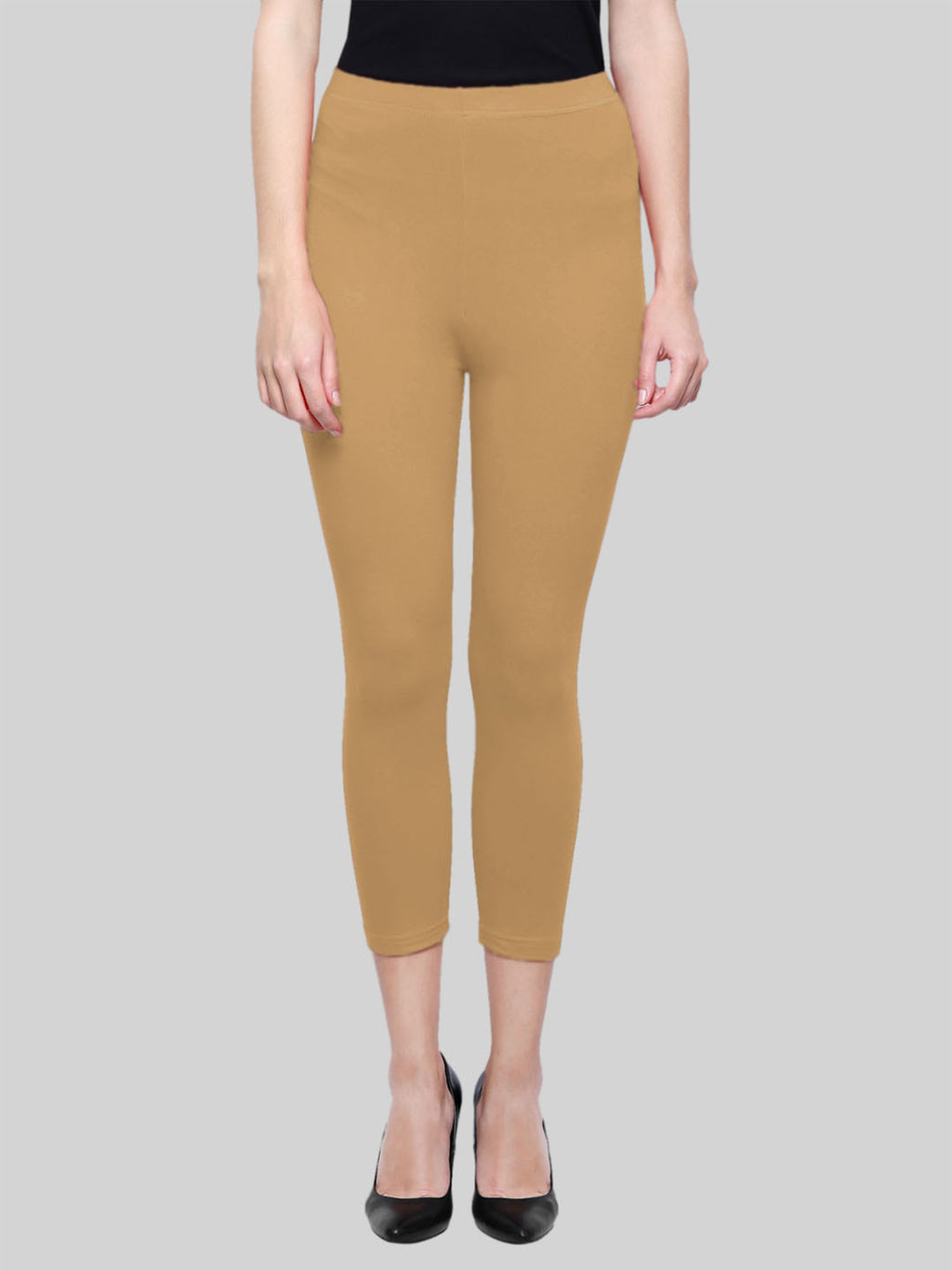Dark Beige Calf Length Leggings Cotton