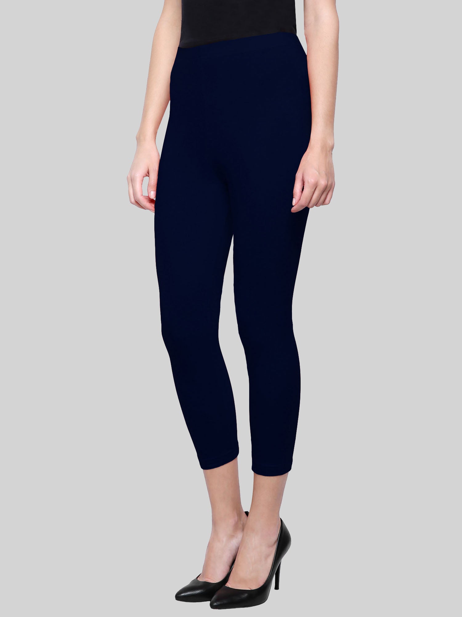 Saundarya Women’s Slim Fit Calf Length Super Combed Cotton Rich Lycra Fabric Tailored Cut Stretchable Solid Plain Color Leggings; Navy Blue