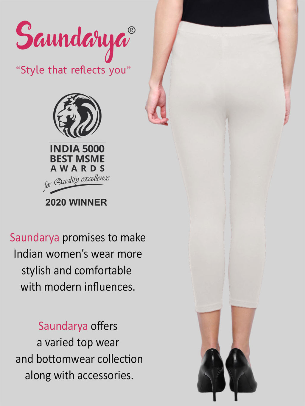 Saundarya Women’s Slim Fit Calf Length Super Combed Cotton Rich Lycra Fabric Tailored Cut Stretchable Solid Plain Color Leggings; Off White