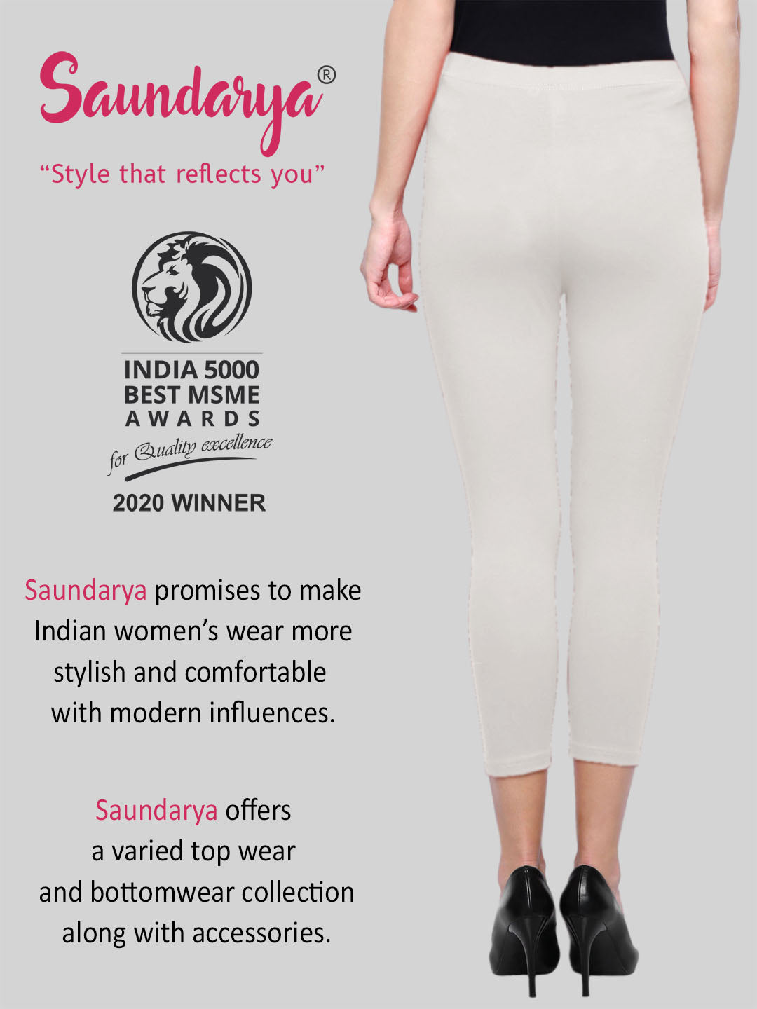 Saundarya Women’s Slim Fit Calf Length Super Combed Cotton Rich Lycra Fabric Tailored Cut Stretchable Solid Plain Color Leggings; Off White