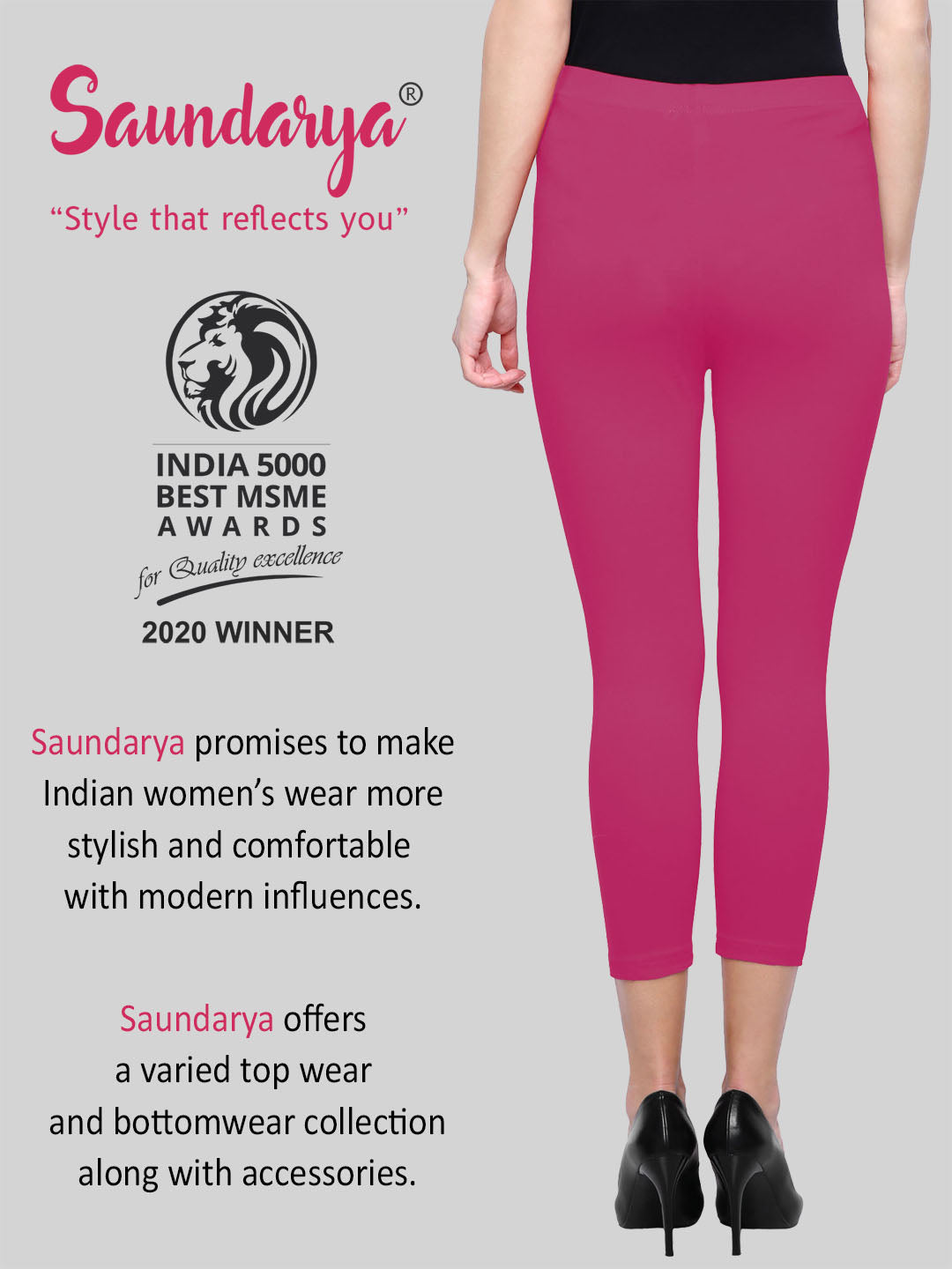 Saundarya Women's Dark Pink Calf Length Leggings Cotton
