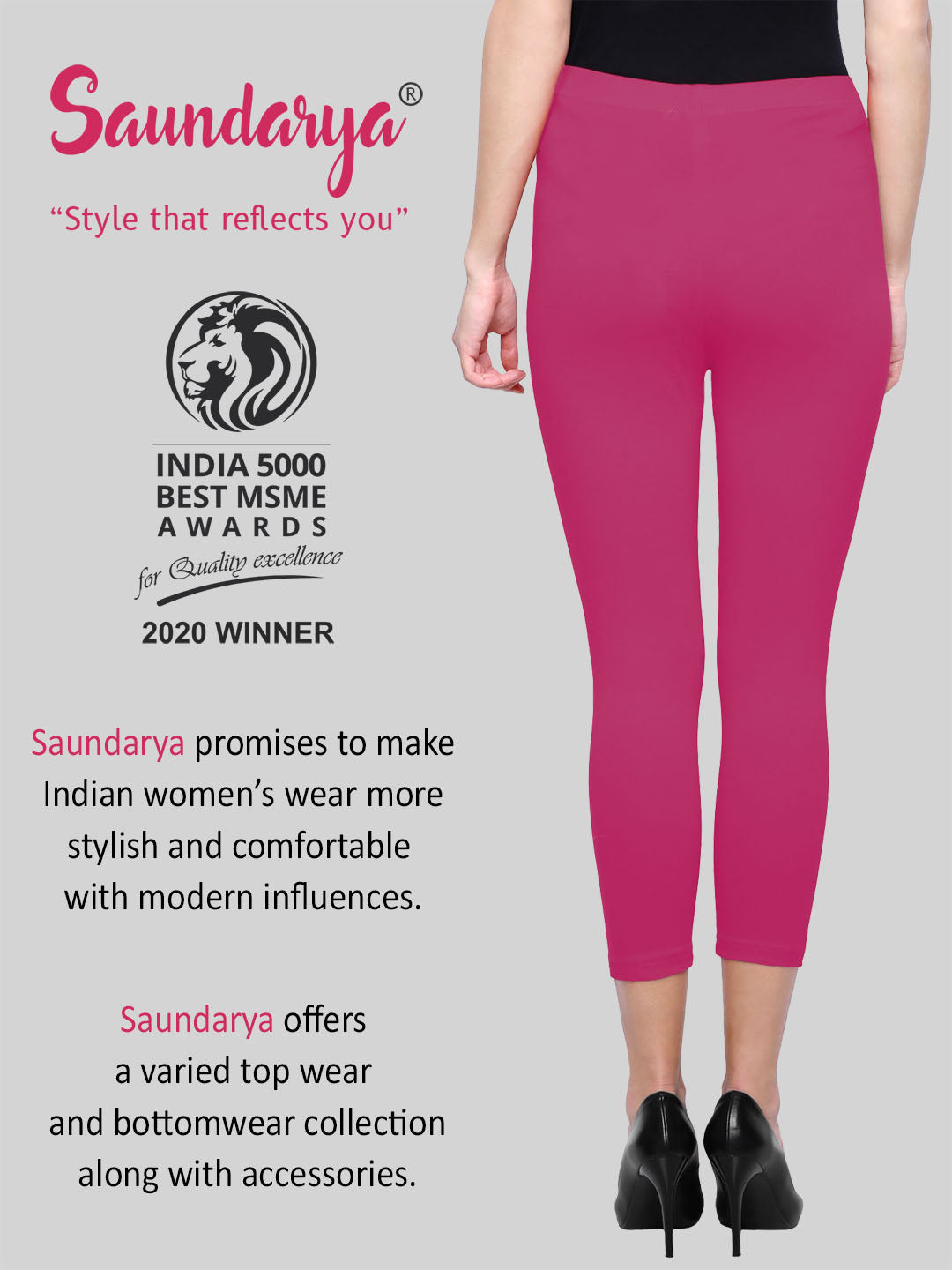 Saundarya Women’s Slim Fit Calf Length Super Combed Cotton Rich Lycra Fabric Tailored Cut Stretchable Solid Plain Color Leggings; Dark Pink