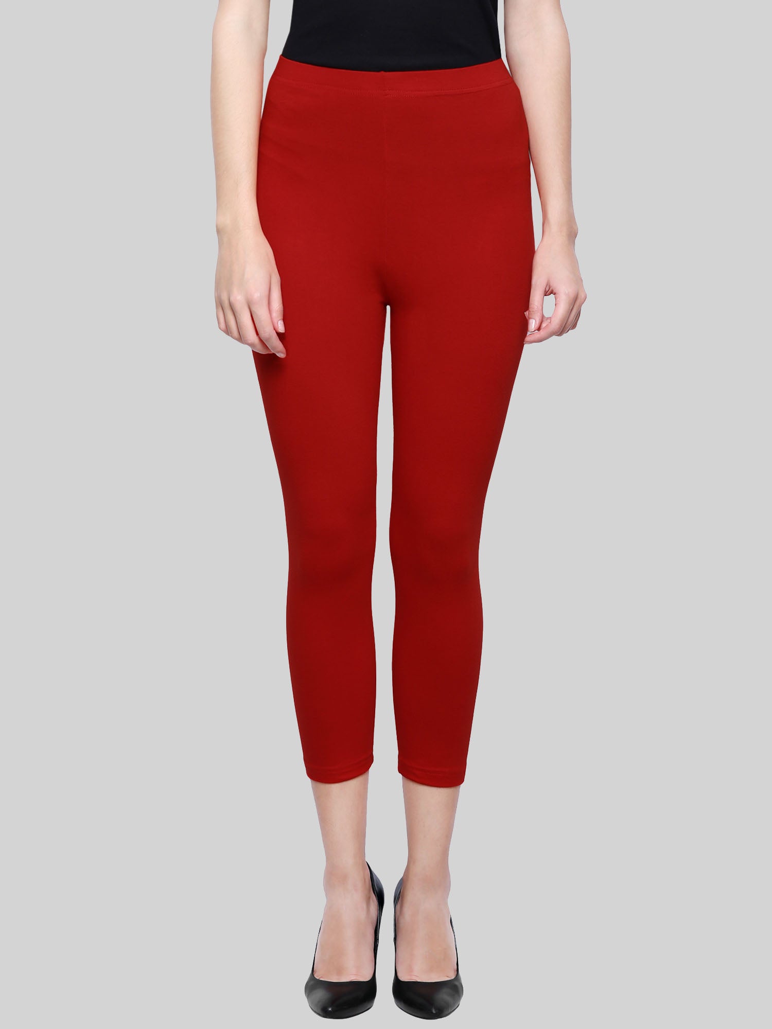 Saundarya Women's Red Calf Length Leggings Cotton