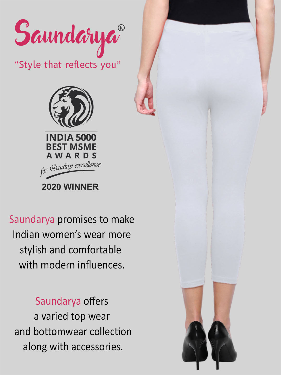 Saundarya Women’s Slim Fit Calf Length Super Combed Cotton Rich Lycra Fabric Tailored Cut Stretchable Solid Plain Color Leggings; White