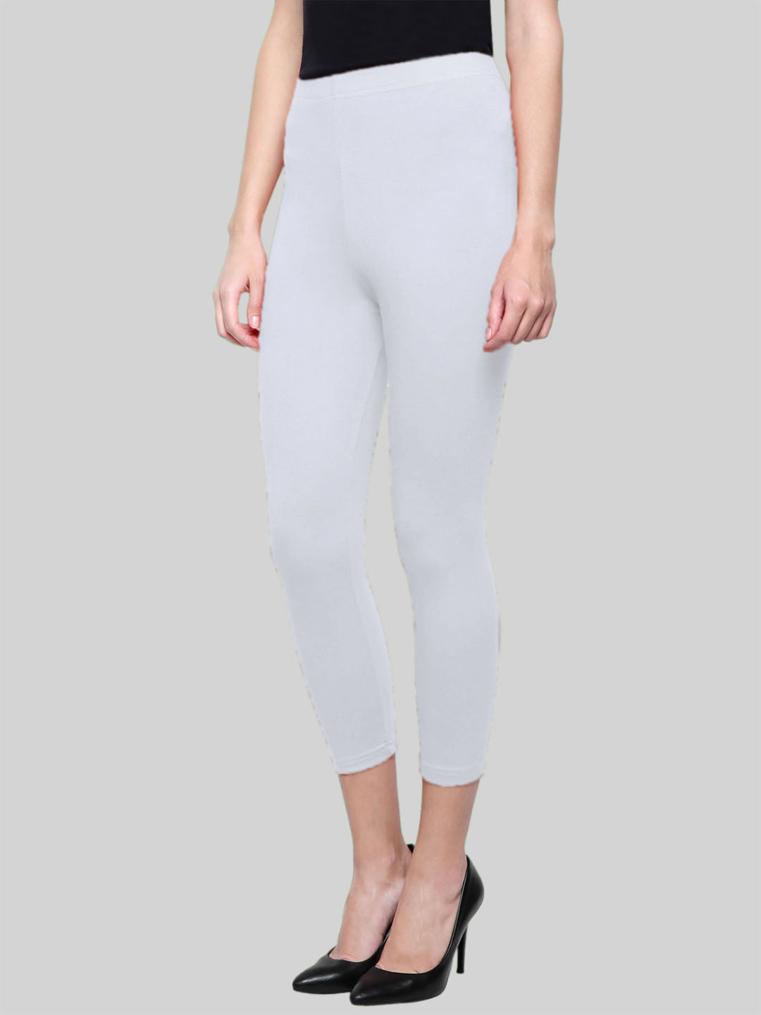 Saundarya Women's White Calf Length Leggings Cotton