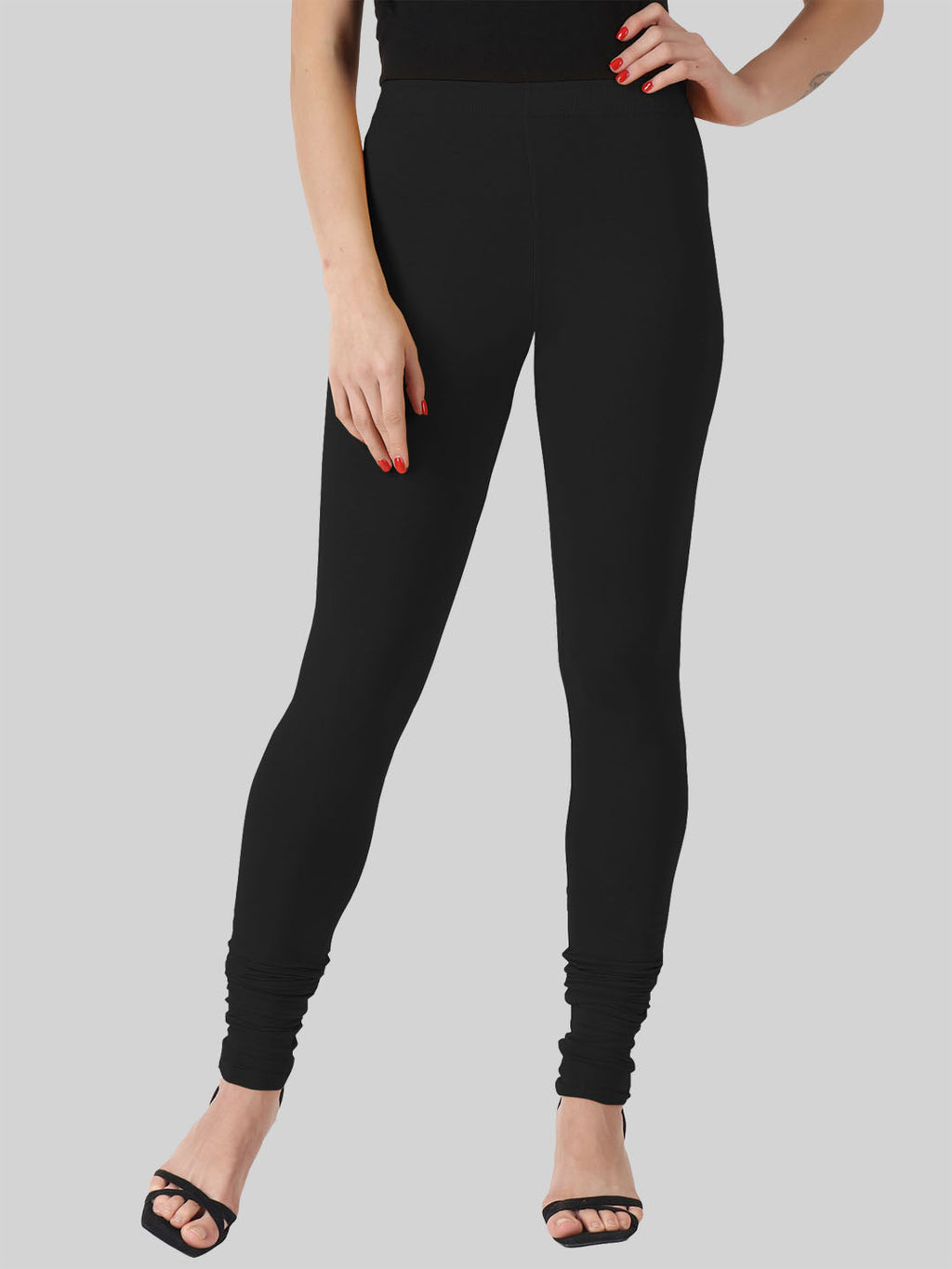 Saundarya Women’s Slim Fit Churidar Super Combed Cotton Rich Lycra Fabric Tailored Cut Stretchable Solid Plain Color Leggings; Black