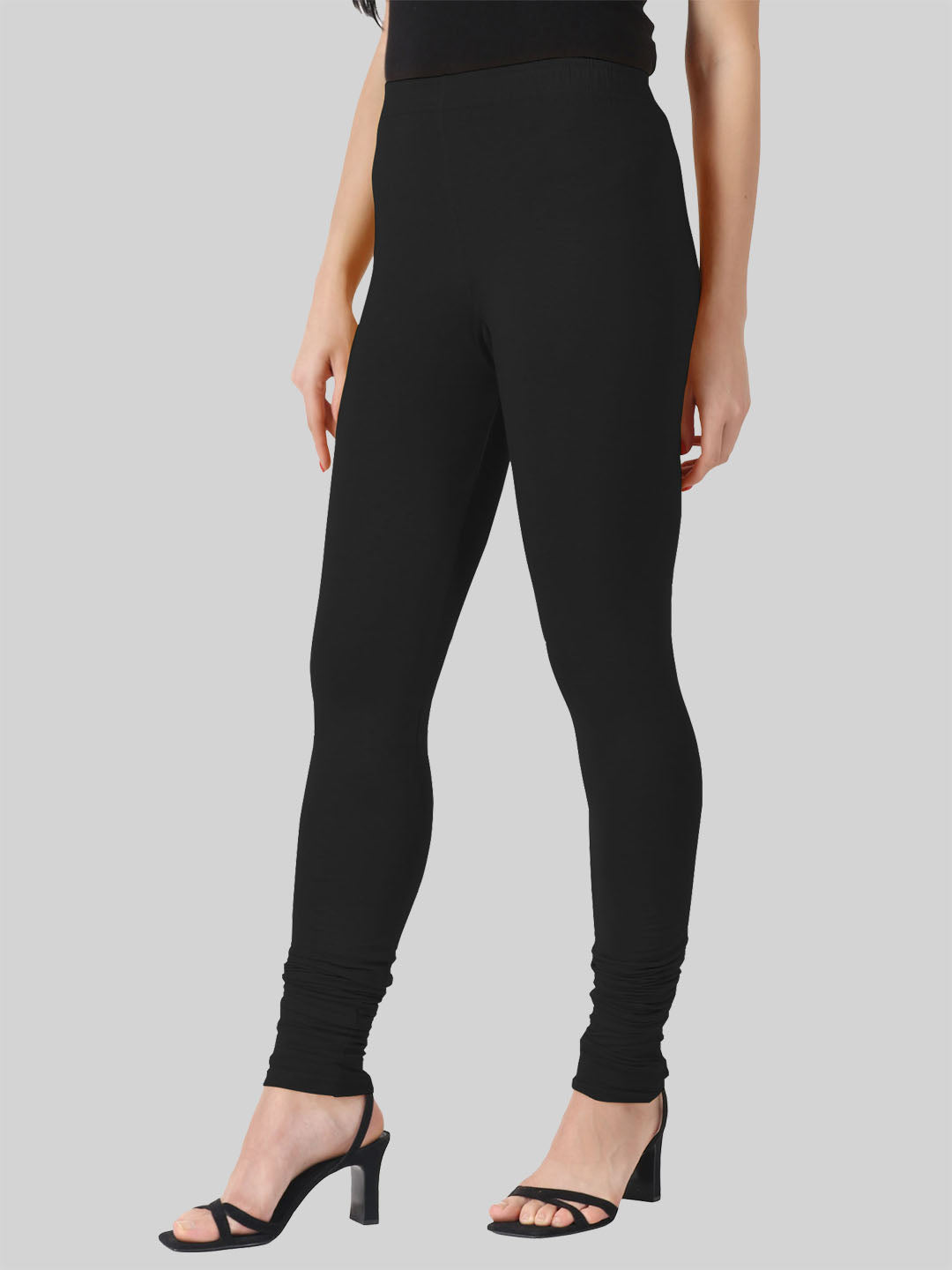 Saundarya Women’s Slim Fit Churidar Super Combed Cotton Rich Lycra Fabric Tailored Cut Stretchable Solid Plain Color Leggings; Black