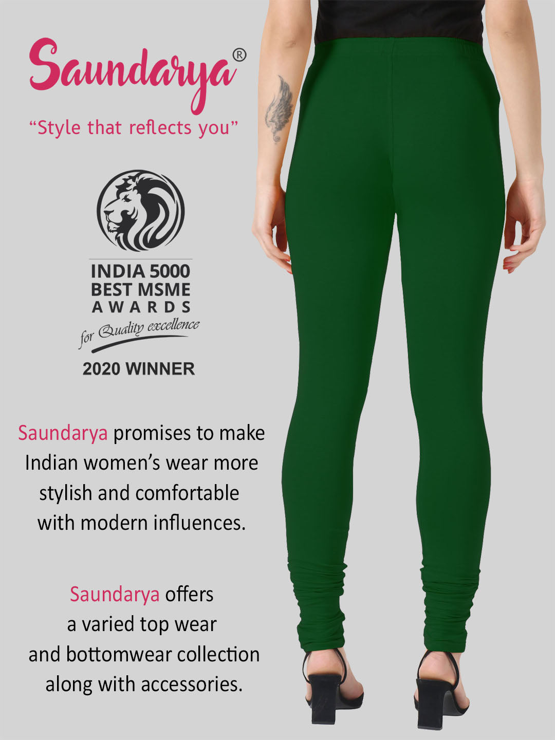 Saundarya Women's Bottle Green Churidar Leggings Cotton