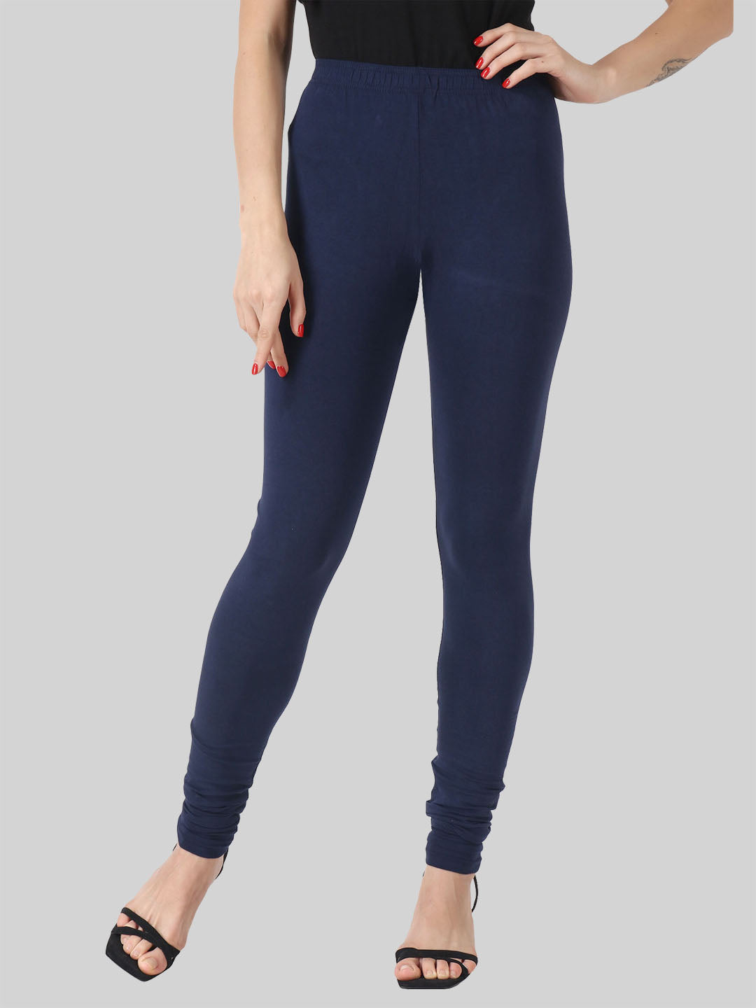 Saundarya Women’s Slim Fit Churidar Super Combed Cotton Rich Lycra Fabric Tailored Cut Stretchable Solid Plain Color Leggings; Navy Blue
