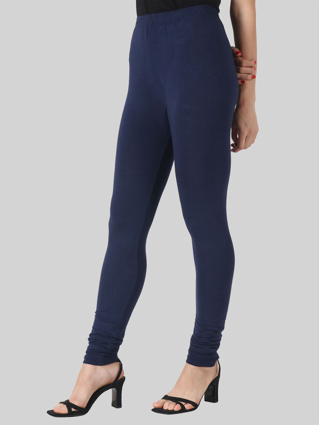 Saundarya Women’s Slim Fit Churidar Super Combed Cotton Rich Lycra Fabric Tailored Cut Stretchable Solid Plain Color Leggings; Navy Blue