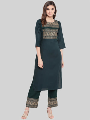 Saundarya Women's Dark Green Kurta with Pant set