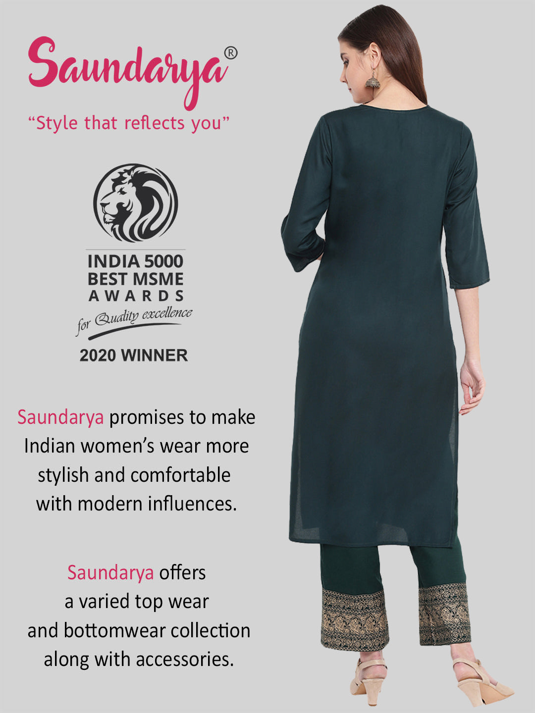 Saundarya Women's Dark Green Kurta with Pant set