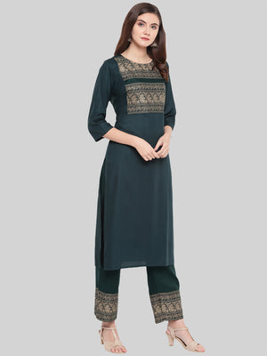 Saundarya Women's Dark Green Kurta with Pant set