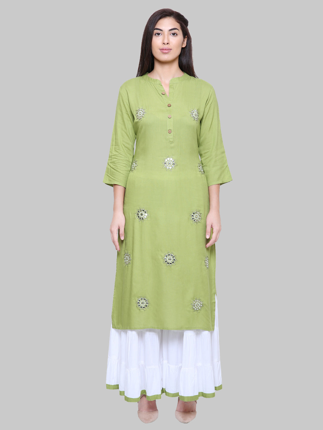 Saundarya Women's Olive Green Kurta with White Sharara set