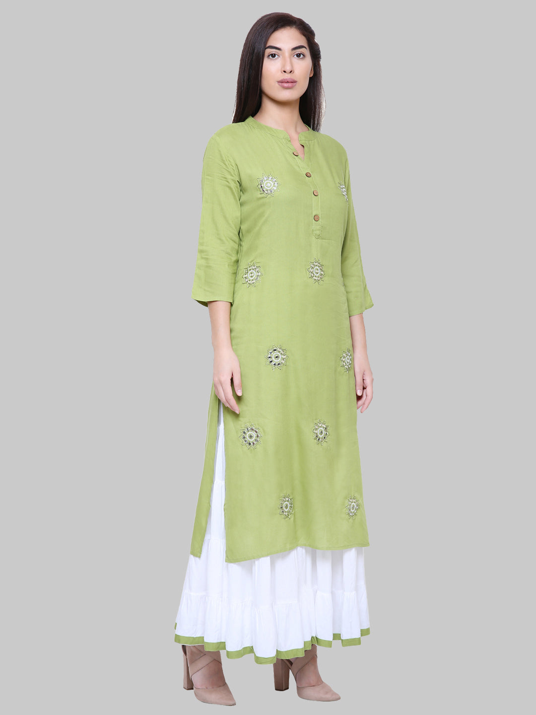 Saundarya Women's Olive Green Kurta with White Sharara set