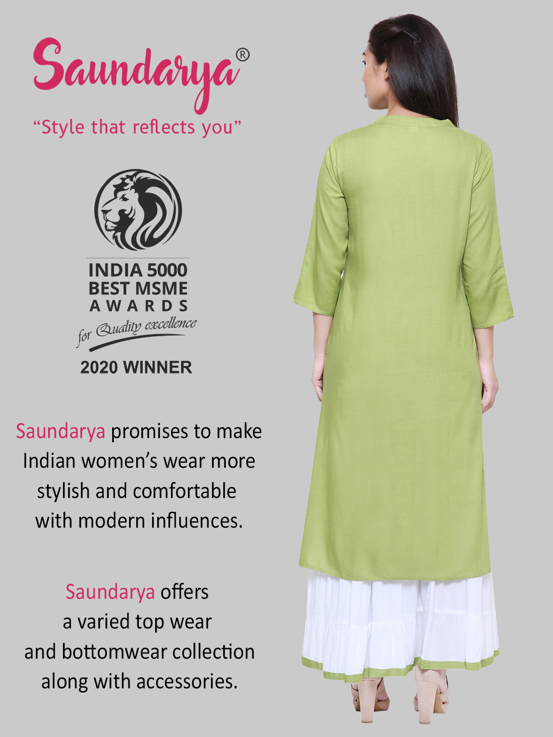 Saundarya Women's Olive Green Kurta with White Sharara set