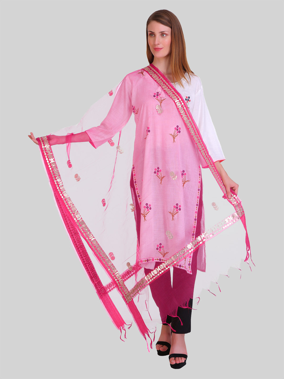 Saundarya Women's Magenta Organza Dupatta