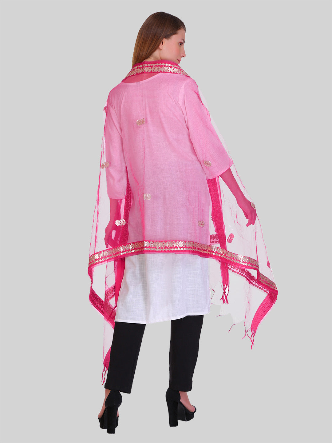 Saundarya Women's Magenta Organza Dupatta