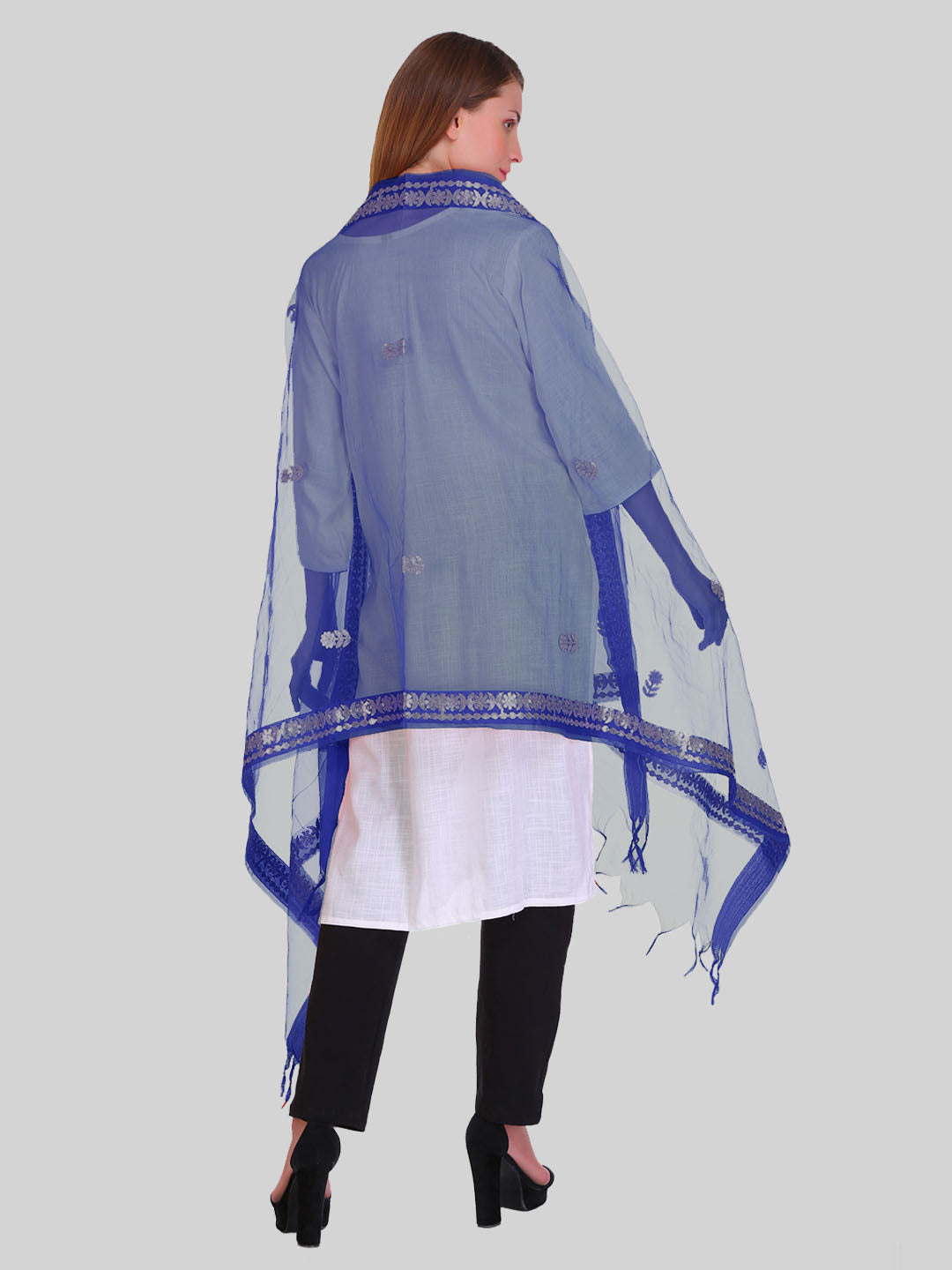 Saundarya Women's Navy Blue Organza Dupatta