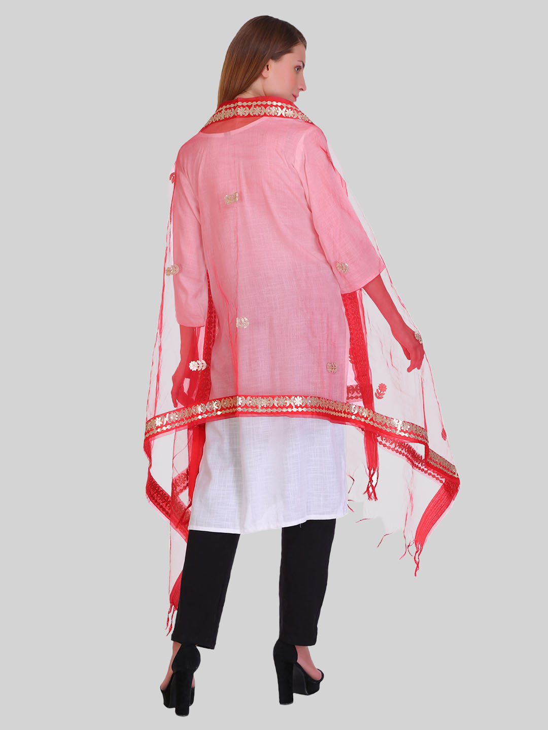 Saundarya Women's Red Organza Dupatta