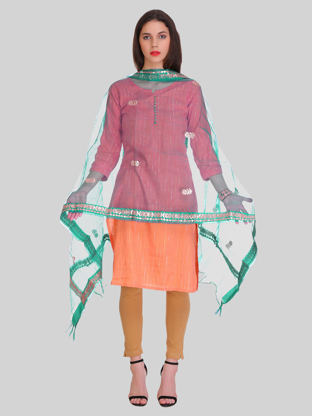 Saundarya Women's Teal Organza Dupatta