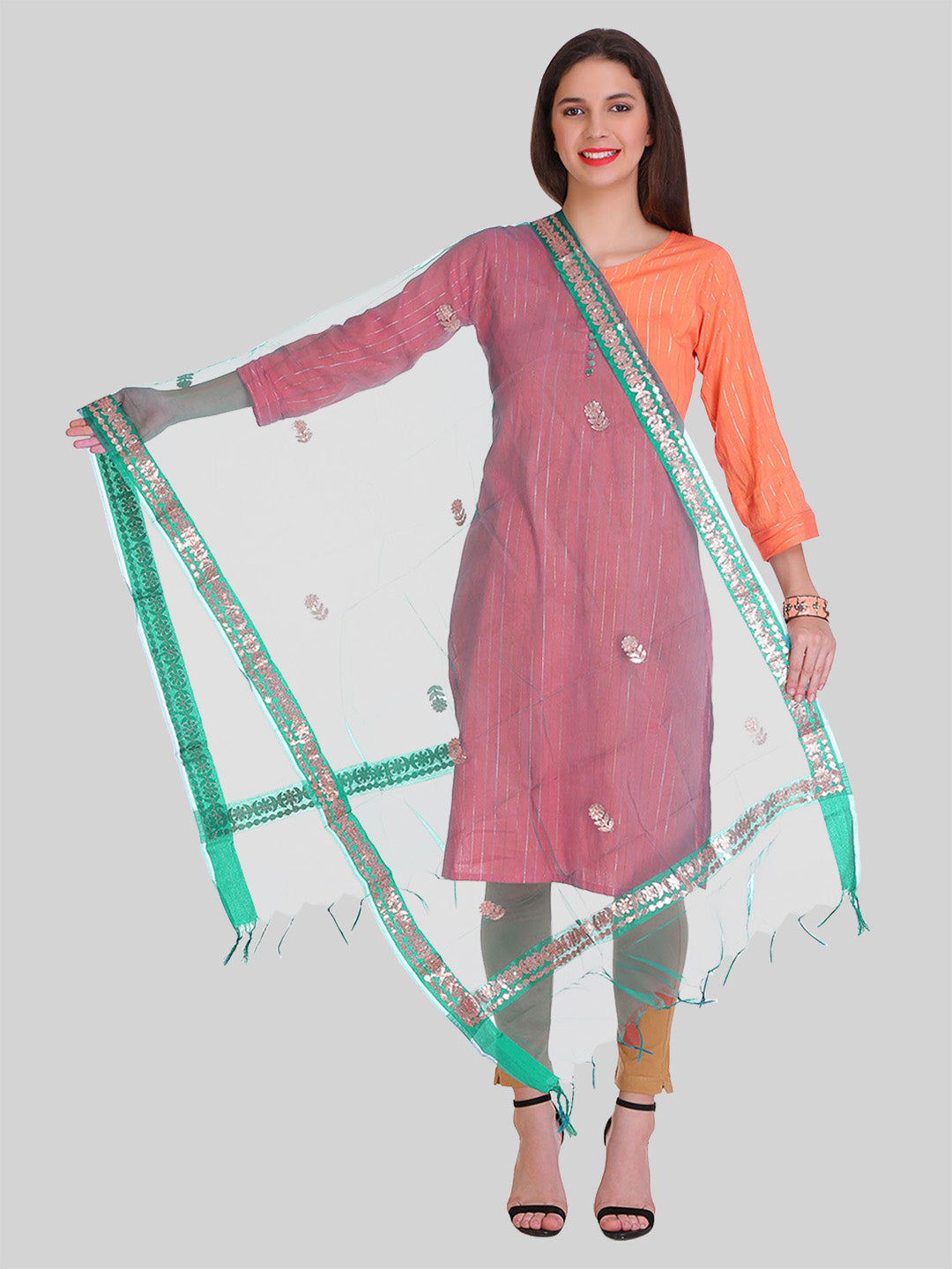 Saundarya Women's Teal Organza Dupatta