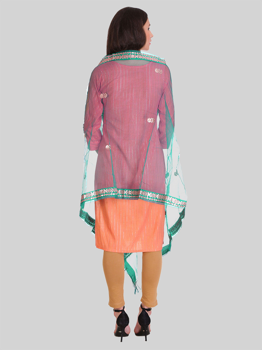 Saundarya Women's Teal Organza Dupatta
