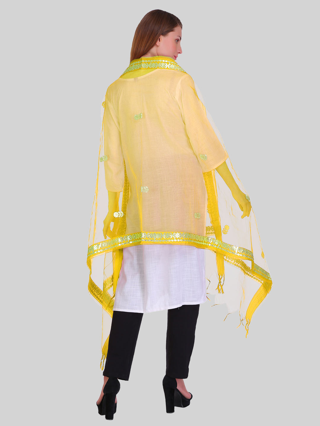 Saundarya Women's Yellow Organza Dupatta
