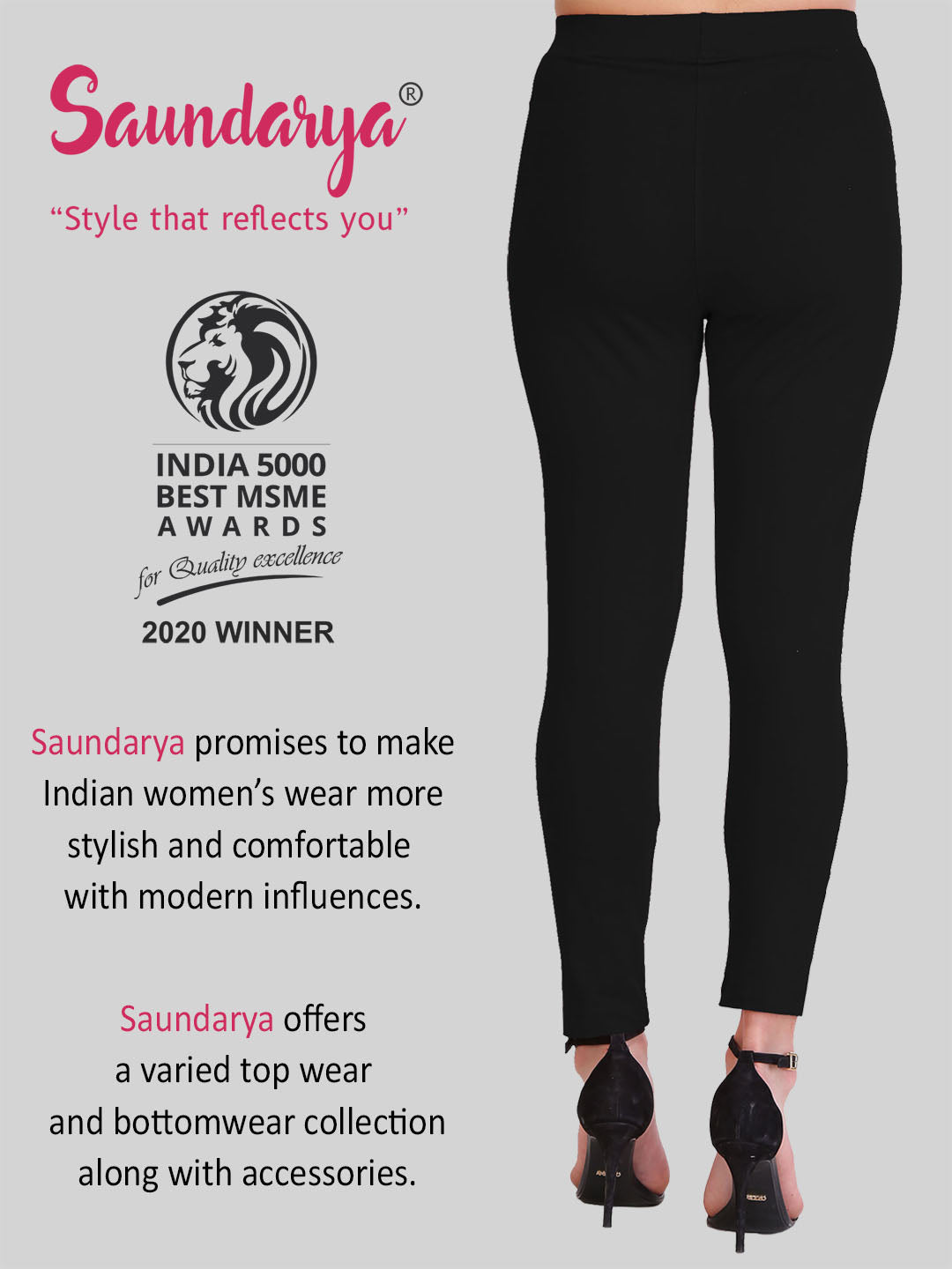 Saundarya Women’s Slim Fit Pocket  Super Combed Cotton Rich Lycra Fabric Tailored Cut Stretchable Solid Plain Color Leggings; Black