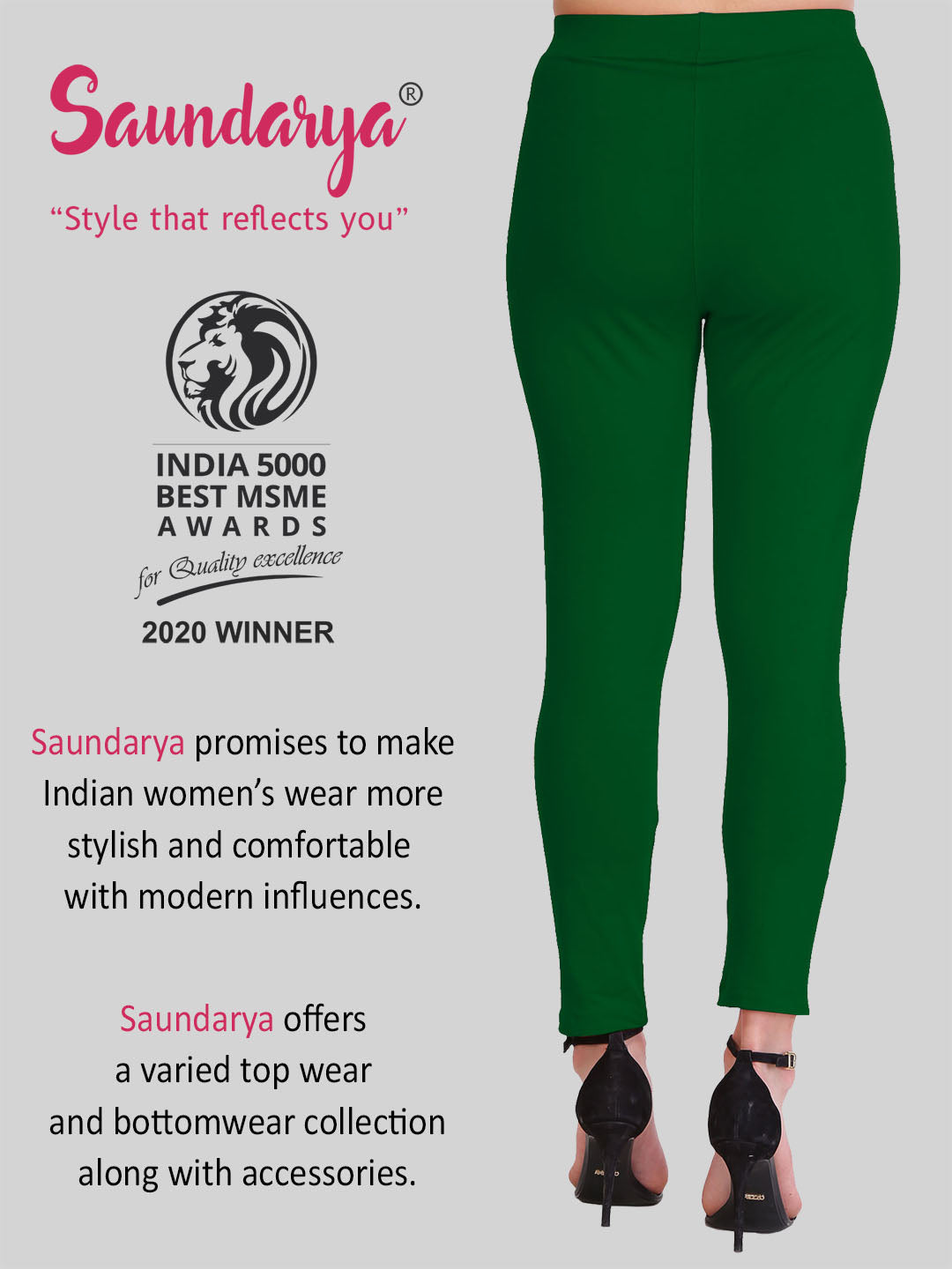 Saundarya Women’s Slim Fit Pocket  Super Combed Cotton Rich Lycra Fabric Tailored Cut Stretchable Solid Plain Color Leggings; Bottle Green