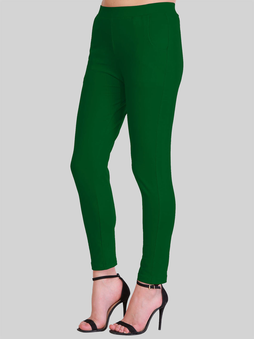Saundarya Women’s Slim Fit Pocket  Super Combed Cotton Rich Lycra Fabric Tailored Cut Stretchable Solid Plain Color Leggings; Bottle Green