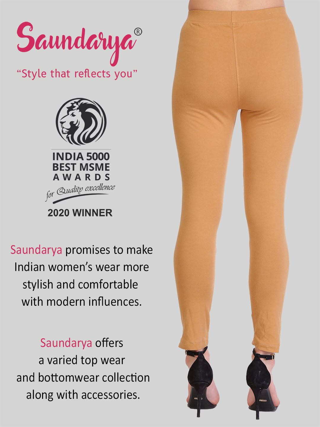 Saundarya Women’s Slim Fit Pocket  Super Combed Cotton Rich Lycra Fabric Tailored Cut Stretchable Solid Plain Color Leggings; Dark Beige