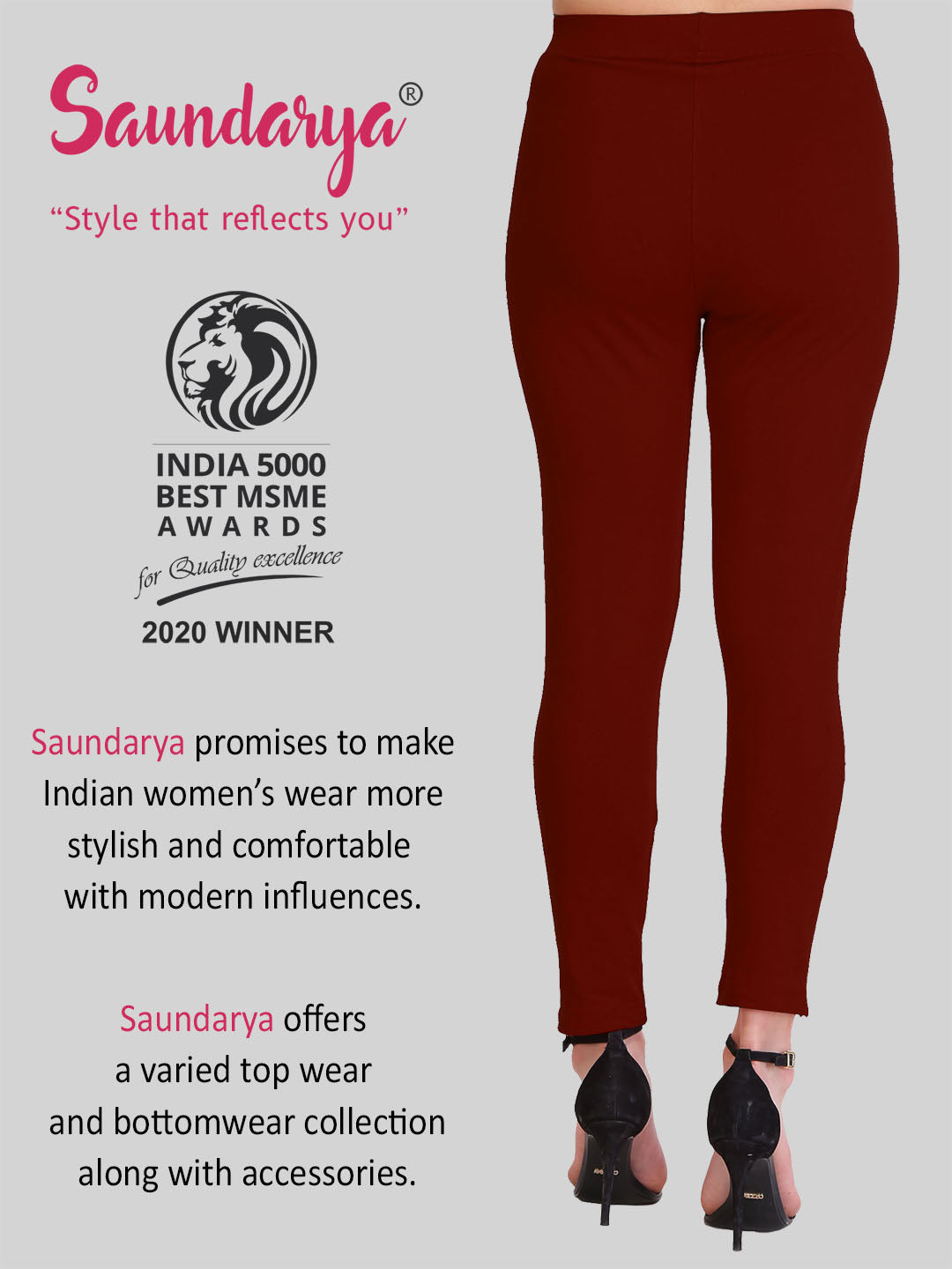 Saundarya Women’s Slim Fit Pocket  Super Combed Cotton Rich Lycra Fabric Tailored Cut Stretchable Solid Plain Color Leggings; Dark Maroon