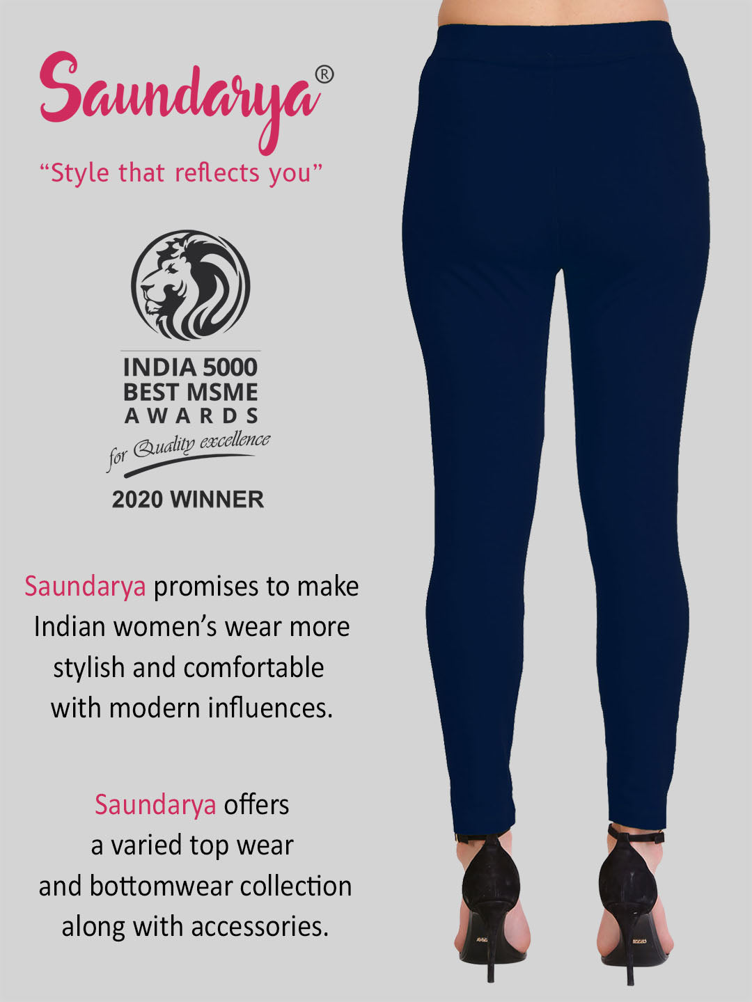 Saundarya Women’s Slim Fit Pocket  Super Combed Cotton Rich Lycra Fabric Tailored Cut Stretchable Solid Plain Color Leggings; Navy Blue