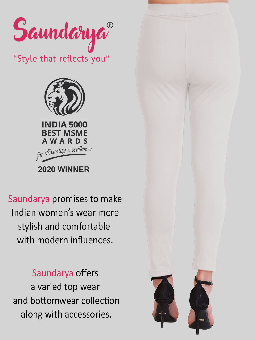 Saundarya Women’s Slim Fit Pocket  Super Combed Cotton Rich Lycra Fabric Tailored Cut Stretchable Solid Plain Color Leggings; Off White