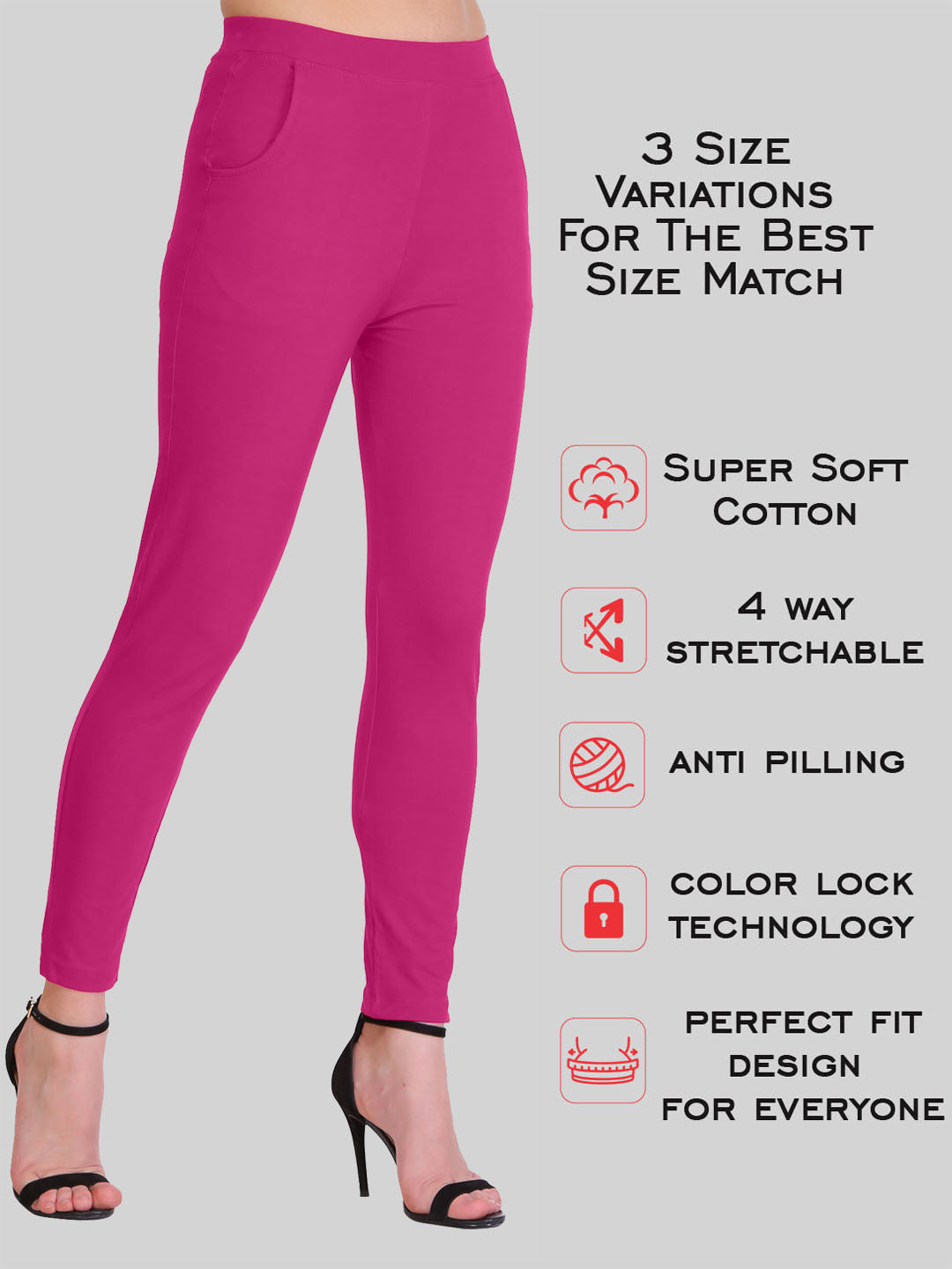 Saundarya Women's Dark Pink Pocket Leggings Cotton