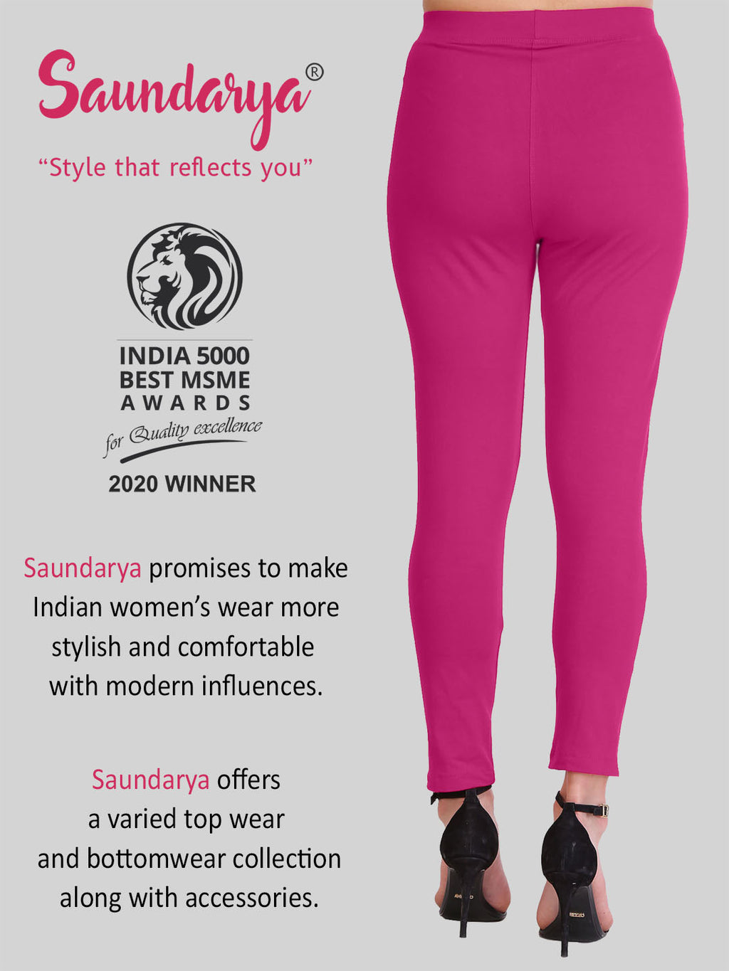 Saundarya Women’s Slim Fit Pocket  Super Combed Cotton Rich Lycra Fabric Tailored Cut Stretchable Solid Plain Color Leggings; Dark Pink